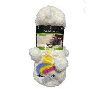 CUDDL DUDS plush filled slipper socks pink unicorn 2pk size 4-10